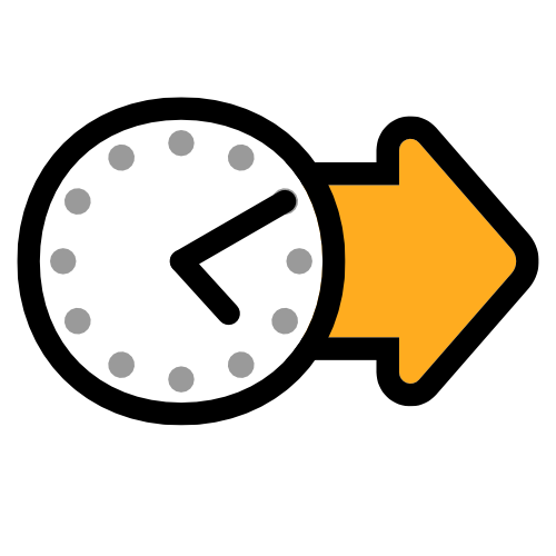 a clock with an orange arrow pointing to it from the right.